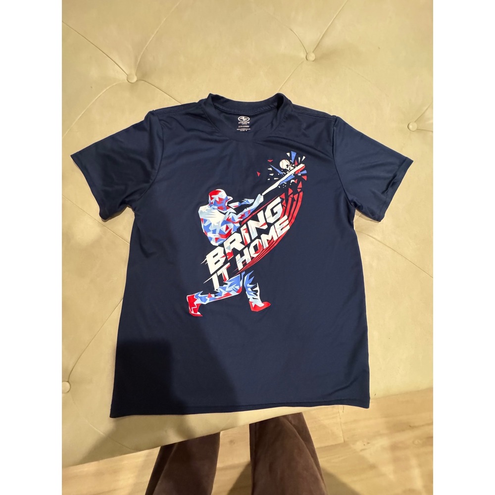 Athletic Works Boys Navy Blue Bring It Home Baseball Graphic Tee Shirt L 10-12 H